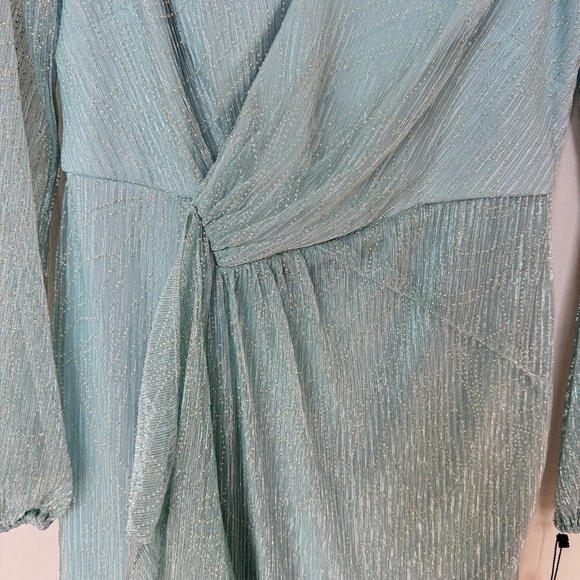 NWT Adrianna Papell Elegant Mint Green Evening Dress Crinkle Metallic Gown sz 6 - Picture 6 of 16